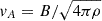 Mathematical equation: $ v_A=B/\sqrt{4\pi\rho} $