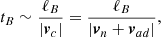 Mathematical equation: $$ \begin{aligned} t_B\sim \frac{\ell _B}{|\boldsymbol{v}_c|}=\frac{\ell _B}{|\boldsymbol{v}_{n}+\boldsymbol{v}_{ad}|}, \end{aligned} $$