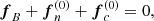 Mathematical equation: $$ \begin{aligned}&\boldsymbol{f}_{B}+\boldsymbol{f}^{(0)}_{n}+\boldsymbol{f}^{(0)}_{c}=0 ,&\end{aligned} $$