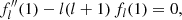 Mathematical equation: $$ \begin{aligned}&f^{\prime \prime }_l(1)-l(l+1)\,f_l(1)=0, \end{aligned} $$