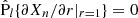 Mathematical equation: $ \hat{\mathrm{P}}_{l}\{\partial X_n/\partial r|_{r = 1}\} = 0 $
