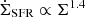 Mathematical equation: $ \dot{\Sigma}_{\text{SFR}} \propto \Sigma^{1.4} $
