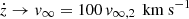 Mathematical equation: $ \dot{z} \rightarrow v_{\infty} = 100\, v_{\infty, 2} \, \text{ km s}^{-1} $