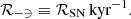 Mathematical equation: $ \mathcal{R_{-3}}\equiv \mathcal{R_{\mathrm{SN}}}\,\mathrm{kyr}^{-1}. $
