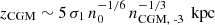 Mathematical equation: $ z_{\text{CGM}} \sim 5 \, \sigma_{1} \, n_{0}^{-1/6} \, n_{\text{CGM, -3}}^{-1/3} \, \text{ kpc} $
