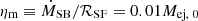 Mathematical equation: $ \eta_{\text{m}} \equiv \dot{M}_{\text{SB}} / \mathcal{R}_{\text{SF}} = 0.01 M_{\text{ej, 0}} $