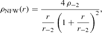 Mathematical equation: $$ \begin{aligned} \rho _\mathrm{NFW} (r)=\dfrac{4\,\rho _{-2}}{\dfrac{r}{r_{-2}}\left(1+\dfrac{r}{r_{-2}}\right)^2}, \end{aligned} $$