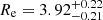 Mathematical equation: $ R_{\mathrm{e}} = 3.92^{+0.22}_{-0.21} $