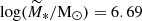 Mathematical equation: $ \log (\widetilde{M}_*/{\mathrm{M}_{\odot}}) = 6.69 $