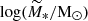 Mathematical equation: $ \log (\widetilde{M}_*/{\mathrm{M}_{\odot}}) $