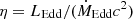 Mathematical equation: $ \eta=L_{\mathrm{Edd}}/(\dot M_{\mathrm{Edd}} c^2) $