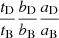 Mathematical equation: $ \frac{t_{\mathrm{D}}}{t_{\mathrm{B}}}\frac{b_{\mathrm{D}}}{b_{\mathrm{B}}}\frac{a_{\mathrm{D}}}{a_{\mathrm{B}}} $
