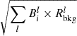 Mathematical equation: $ \sqrt{\sum_l B_i^l\times R_{\mathrm{bkg}}^l} $