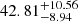 Mathematical equation: $ {42.81}_{-8.94}^{+10.56} $
