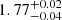 Mathematical equation: $ {1.77}_{-0.04}^{+0.02} $