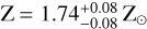 Mathematical equation: $\mathrm{Z}=1.74_{-0.08}^{+0.08} \ \mathrm{Z}_{\odot}$
