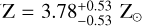 Mathematical equation: $\mathrm{Z}=3.78_{-0.53}^{+0.53} \mathrm{Z}_{\odot}$