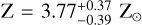Mathematical equation: $\mathrm{Z}=3.77_{-0.39}^{+0.37} \mathrm{Z}_{\odot}$