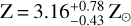 Mathematical equation: $\mathrm{Z}=3.16_{-0.43}^{+0.78} \mathrm{Z}_{\odot}$