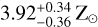 Mathematical equation: $3.92_{-0.36}^{+0.34} \mathrm{Z}_{\odot}$