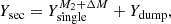 Mathematical equation: $$ \begin{aligned} Y_{\rm sec}= Y_{\rm single}^{M_2+\Delta M} + Y_{\rm dump}, \end{aligned} $$