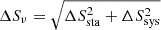 Mathematical equation: $ \Delta S_\nu = \sqrt{\Delta S_{\mathrm{sta}}^2 + \Delta S_{\mathrm{sys}}^2} $