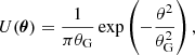 Mathematical equation: $$ \begin{aligned} U(\boldsymbol{\theta }) = \frac{1}{\pi \theta _{\mathrm{G} }} \exp \left(-\frac{\theta ^{2}}{\theta _{\mathrm{G} }^{2}}\right), \end{aligned} $$