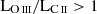 Mathematical equation: $ \mathrm{L}_{\mathrm{O}\,\mathrm{\textsc{iii}}}/\mathrm{L}_{\mathrm{C}\,\mathrm{\textsc{ii}}} > 1 $
