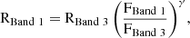 Mathematical equation: $$ \begin{aligned} \mathrm {R_{Band~1} = R_{Band~3}\left(\frac{F_{Band~1}}{F_{Band~3}}\right)^{\gamma }}, \end{aligned} $$