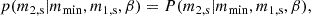 Mathematical equation: $$ \begin{aligned} &p(m_{\rm 2,s} | m_{\mathrm{min} }, m_{\rm 1,s}, \beta ) = P(m_{\rm 2,s} | m_{\mathrm{min} }, m_{\rm 1,s}, \beta ), \end{aligned} $$