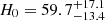 Mathematical equation: $ H_0 = 59.7^{+17.1}_{-13.4} $