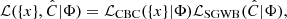 Mathematical equation: $$ \begin{aligned} \mathcal{L} (\{x\}, \hat{C}|\Phi ) = \mathcal{L} _{\rm CBC} (\{x\} |\Phi ) \mathcal{L} _{\rm SGWB}(\hat{C}|\Phi ), \end{aligned} $$