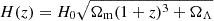 Mathematical equation: $ H(z) = H_0\sqrt{\Omega_{\mathrm{m}}(1+z)^3+\Omega_\Lambda} $