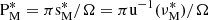 Mathematical equation: $ \rm P_{\mathrm{M}}^{*} = \pi s_{\mathrm{M}}^{*}/\Omega = \pi u^{-1}(\nu_{\mathrm{M}}^{*})/\Omega $