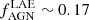 Mathematical equation: $ f_{\mathrm{AGN}}^{\mathrm{LAE}} \sim 0.17 $