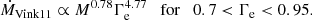 Mathematical equation: $$ \begin{aligned} \dot{M}_{\mathrm{Vink11} } \propto M^{0.78} \Gamma _{\rm e}^{4.77} \quad \mathrm{for} \quad 0.7 < \Gamma _{\rm e} < 0.95. \end{aligned} $$