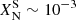 Mathematical equation: $ X_{\mathrm{N}}^{\mathrm{S}} \sim 10^{-3} $