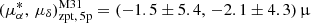 Mathematical equation: $ (\mu_{\alpha}^{*},\,\mu_{\delta})_{\mathrm{zpt,\,5p}}^{\mathrm{M31}} = (-1.5 \pm 5.4,\,-2.1 \pm 4.3)\,{\upmu} $