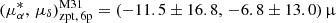 Mathematical equation: $ (\mu_{\alpha}^{*},\,\mu_{\delta})_{\mathrm{zpt,\,6p}}^{\mathrm{M31}} = (-11.5 \pm 16.8,\,-6.8 \pm 13.0)\,{\upmu} $