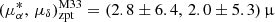 Mathematical equation: $ (\mu_{\alpha}^{*},\,\mu_{\delta})_{\mathrm{zpt}}^{\mathrm{M33}} = (2.8 \pm 6.4,\,2.0 \pm 5.3)\,{\upmu} $