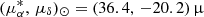 Mathematical equation: $ (\mu_{\alpha}^{*},\,\mu_{\delta})_{\odot} = (36.4,\,-20.2)\,{\upmu} $