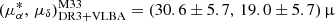 Mathematical equation: $ (\mu_{\alpha}^{*},\,\mu_{\delta})_{\mathrm{DR3+VLBA}}^{\mathrm{M33}} = (30.6\pm5.7,\,19.0\pm5.7)\,{\upmu} $