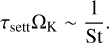 Mathematical equation: $\[\tau_{\mathrm{sett}} \Omega_{\mathrm{K}} \sim \frac{1}{\mathrm{St}}.\]$
