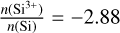 Mathematical equation: ${{n\left( {{\rm{S}}{{\rm{i}}^{3 + }}} \right)} \over {n\left( {{\rm{Si}}} \right)}} = - 2.88$