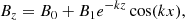 Mathematical equation: $$ \begin{aligned} B_z&= B_0 + B_1 e^{-kz} \cos (kx), \end{aligned} $$