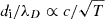 Mathematical equation: $ d_{\mathrm{i}} / \lambda_D \propto c / \sqrt{T} $