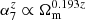 Mathematical equation: $ \alpha_7^z \propto \Omega_{\mathrm{m}}^{0.193 z} $