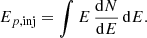 Mathematical equation: $$ \begin{aligned} E_{p,\mathrm{inj} } = \int E \, \frac{\mathrm{d}N}{\mathrm{d}E} \, \mathrm{d}E. \end{aligned} $$