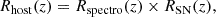 Mathematical equation: $$ \begin{aligned} R_{\mathrm{host} }(z) = R_{\mathrm{spectro} }(z) \times R_{\mathrm{SN} }(z) , \end{aligned} $$