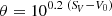 Mathematical equation: $$ \begin{aligned} \theta&= 10^{0.2 \; ({S\!}_V - V_0)} \end{aligned} $$